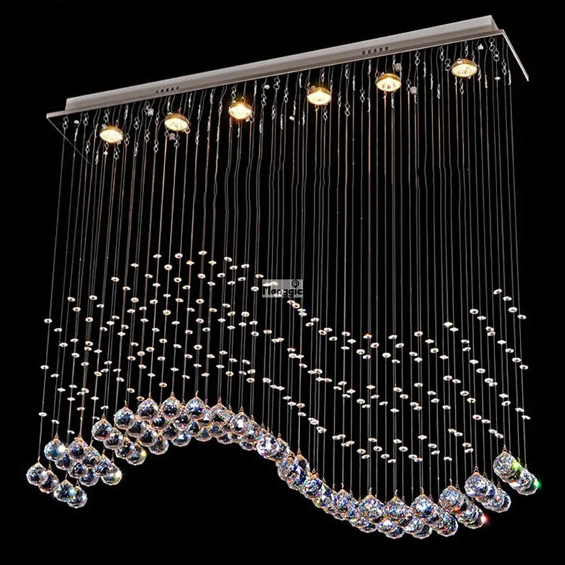 Modern Crystal Chandelier Hanging Wire Crystal Lamps LED Wave Crystal Light Bar Restaurant Living Room Lights Aisle Lamp