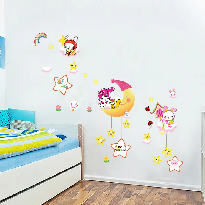 The living room TV wall warm bedroom decoration fifth generation can remove the stickers on the moon rabbit