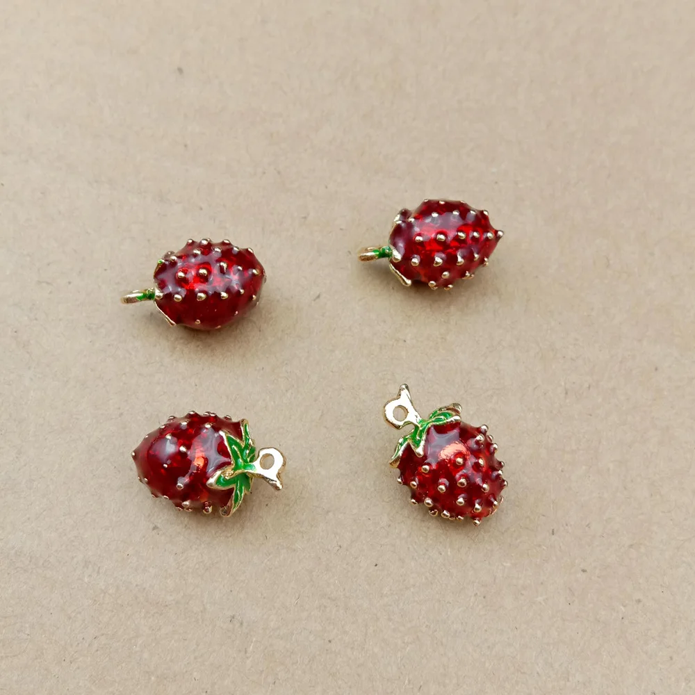 

50PCS 11*17mm Alloy Material Oil drop Strawberry Charm Enamel Pendants for Earring Necklace DIY Handmade Jewelry Making