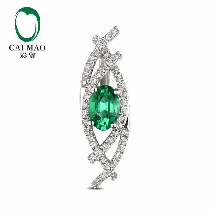 CaiMao Natural 0.42 ct Emerald 18KT/750 White  Gold 0.19 ct Round Cut Diamond Jewelry Pendant Gemstone