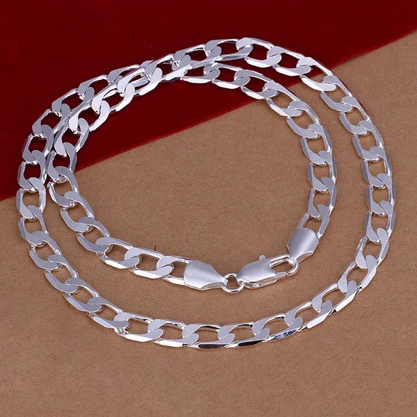 16 18 20 22 24INCHES Free shipping Beautiful fashion silver color charm solid  6MM men noble chain pretty Girl Necklace JEWELRY