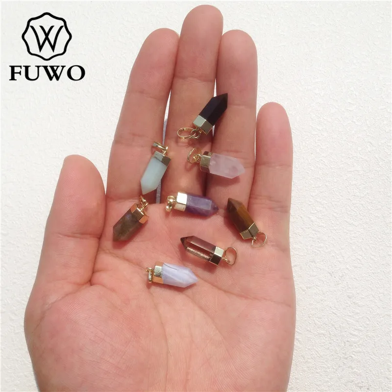 FUWO Wholesale Lovely Natural Crystal Point Pendant,Golden Plated Bullet Shape Quartz Accessories For Jewelry Making 5Pcs PD125