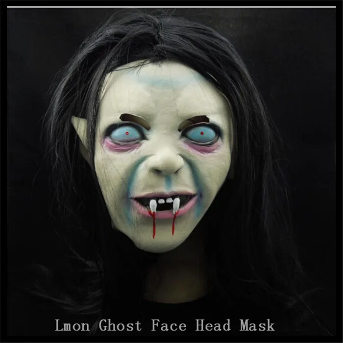 Free shipping Halloween Cosplay Scary Mask Halloween Toothy Zombie Bride With Black Hair Horror Ghost Mask Japan Movie Face Mask