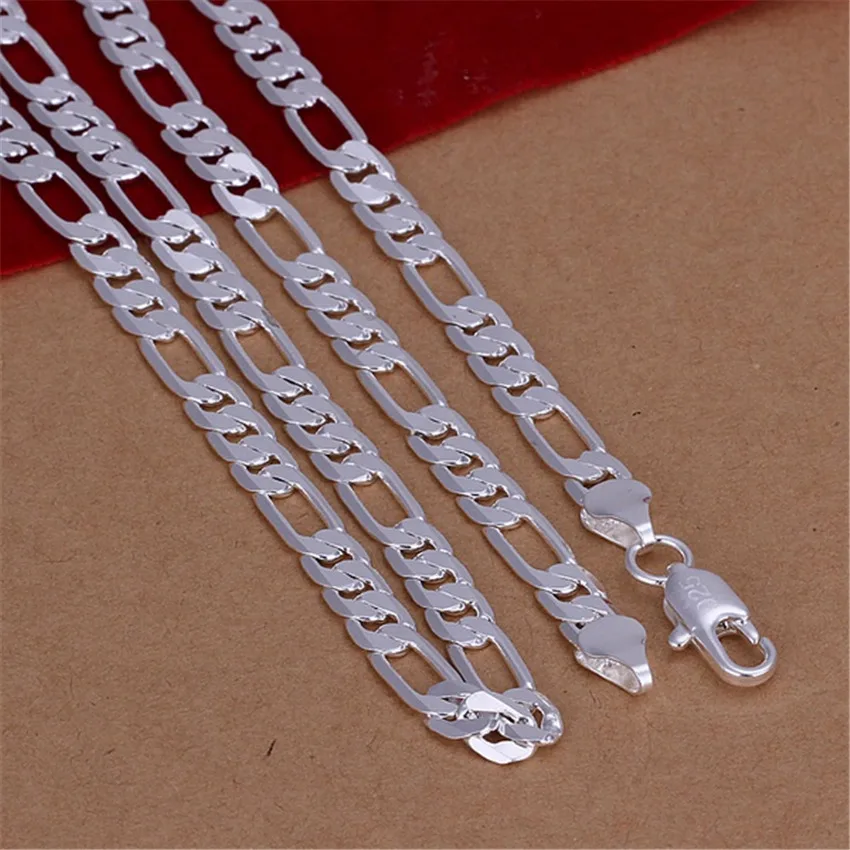 wholesale high quality Mens 6MM flat chain silver color Necklace Fashion Jewelry women men solid chain wedding gift N032