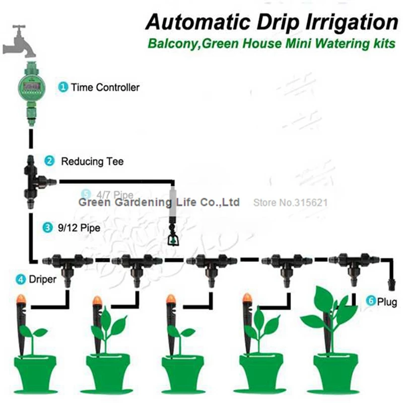 5-20m Timing Automatic Drip Irrigation System Balcony Greenhouse Flower Watering Kits Unmanned Operation Irrigator