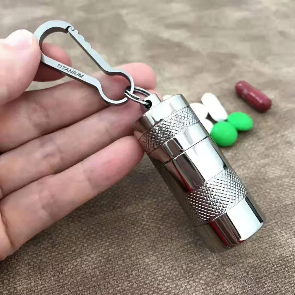 Easy Carring Titanium Alloy Pill Box  Mini Medicine Holder First-Aid Pills Keychain