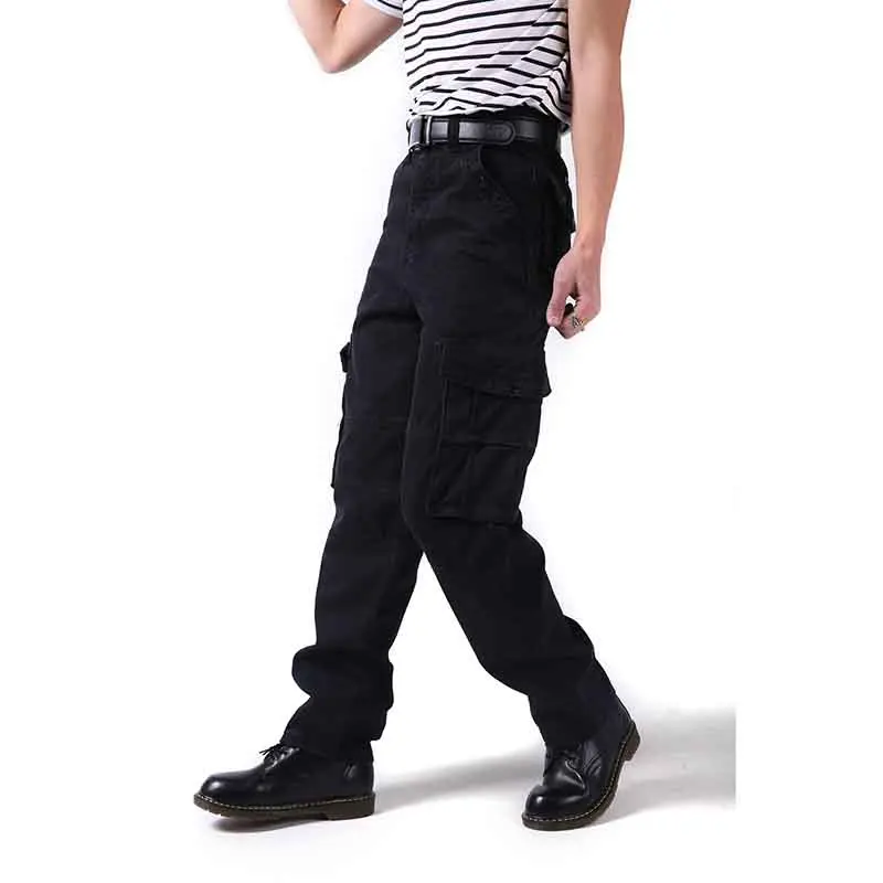 Large Size 46 Men Cargo Pants With Pockets Loose Military Hip Hop Board Pants Casual Black Trousers YH