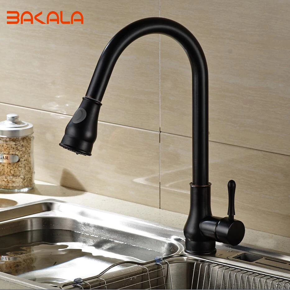 

BAKALA Luxury Chrome/Black/Nickel brush Brass Finished Modern Finished Pull-out kitchen faucet Deck Mounted Mixer tap BR-9206