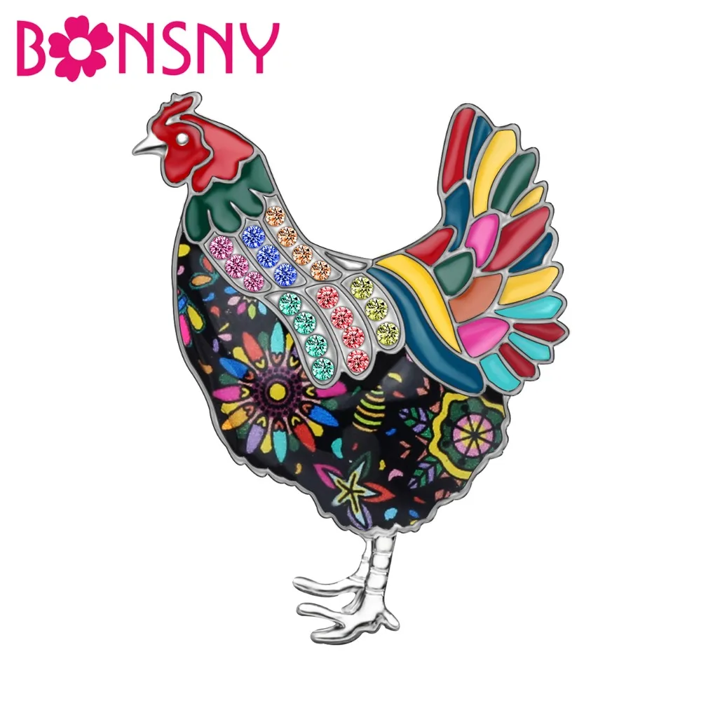 Bonsny Enamel Alloy Cute Hen Chicken Brooches Clothes Scarf Pin Fashion Animal Jewelry For Women Girls  Gift Charms Decoration