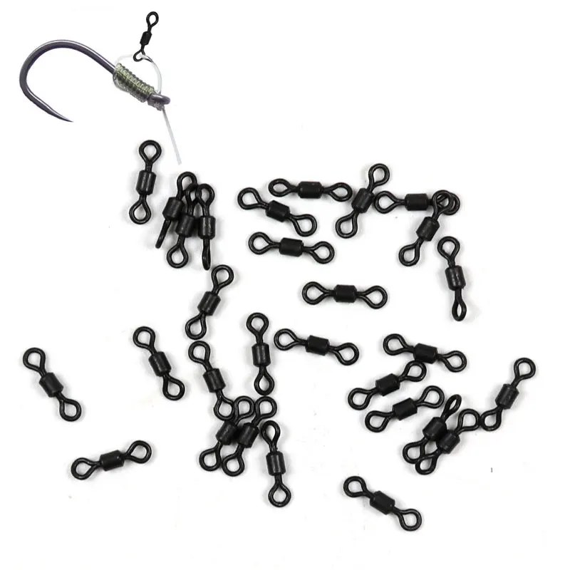 Bimoo 30pcs Carp Fishing Micro Rig Swivels for D-Rig Chod & Hinged Stiff Rigs Matt Black Fishing Terminal Accessory