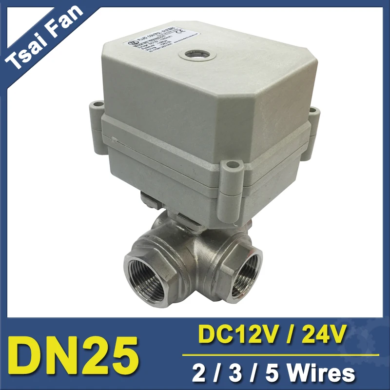 

TF25-S3-C 3-Way T Port L Port Motorized Ball Valve BSP/NPT DN25 SS304 Motor Operated Valve With Position Indicator