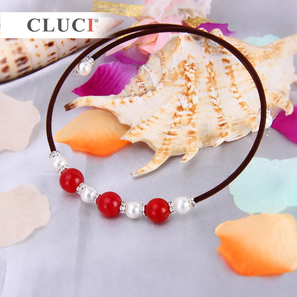 Cluci 3 Pcs Rode Agaat Ketting String Shell Parels Zirconia Kraag Choker Verstelbare Kettingen Zwart/Bruin Touw BN017SB