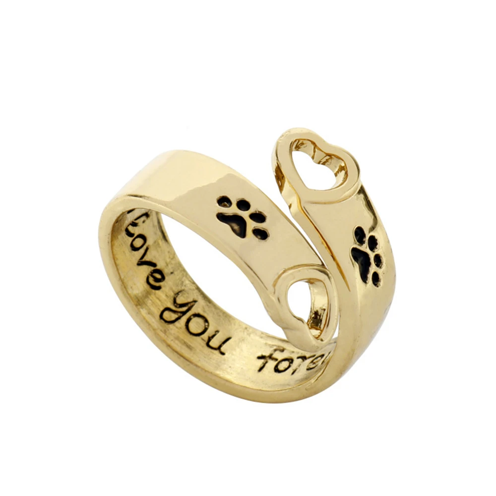 New Trendy I will love you Forever Cute Animal Pet Ring Dog Paw Hollow Love Heart Opening Ring For Women Pet Animal Claw Jewelry