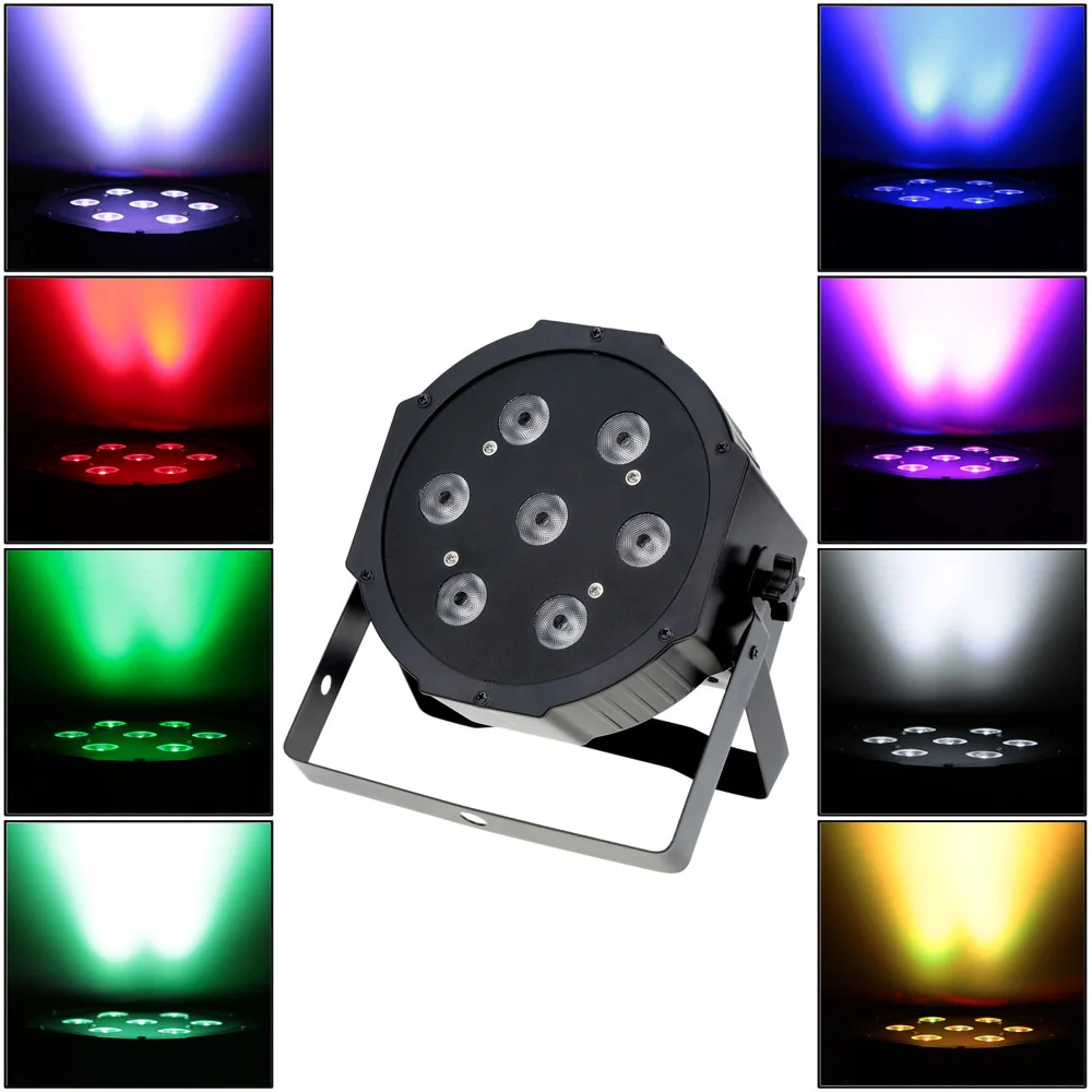 

LED Flat Par 7x18W RGBWA UV 6IN1 Color Lighting Strobe DMX For Atmosphere of Disco DJ Music Party Club Dance Floor BAR Darkening