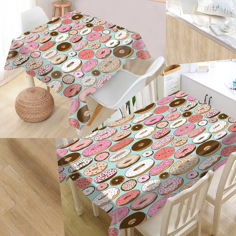 Donuts Pattern Custom Table Cloth Oxford Print Rectangular Waterproof Oilproof Table Cover Square Wedding Tablecloth