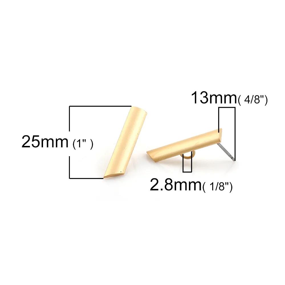 10 PCs DoreenBeads Zinc Based Alloy Ear Post Stud Earrings DIY Findings Rectangle Strip Style Matt Gold W/ Open Loop 25mm x 5mm