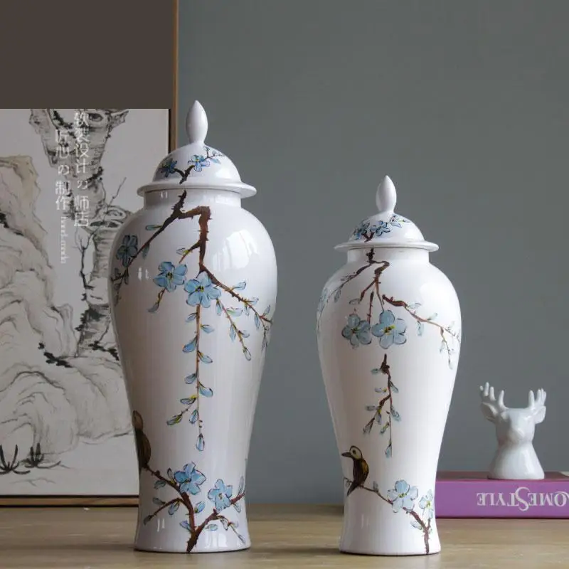 Home Furnishings Jingdezhen Ceramics pot Hand-painted Ceramic temple jar Decorative Ornaments porcelain jar vase