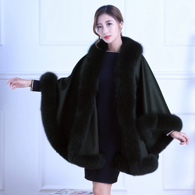 Luxury Wedding Genuine Cashmere Shawls Fox Fur Trimming Winter Women Stole  Pashmina Wraps LF5000