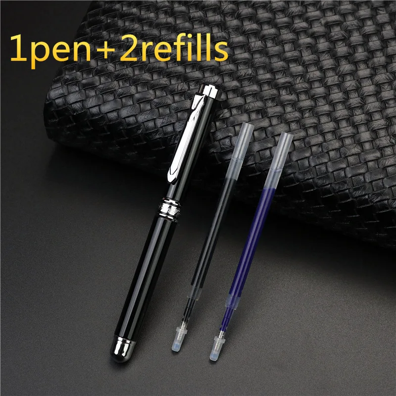 High Quality  Metal Roller Pen Luxury gel Pens give 2 refills 0.5mm Blue/Black ink For Business Writing Office School Supplies