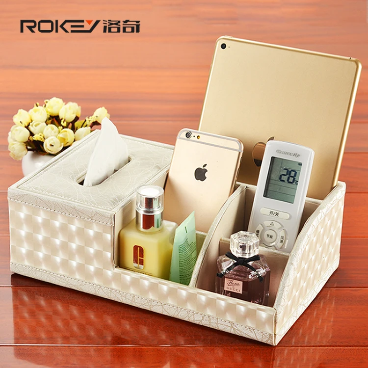 High-grade leather multifunction cosmetic tissue box pumping tray Desktop remote control storage box European shipping