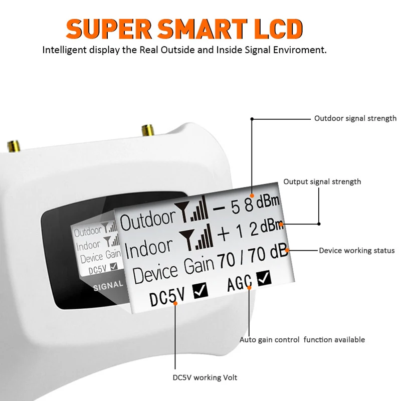 3G CDMA 850 MHz Cellular Booster Band 5 LCD Display UMTS Cellphone Signal Repeater GSM 850 mhz 70dB Gain 3G LTE Signal Amplifier