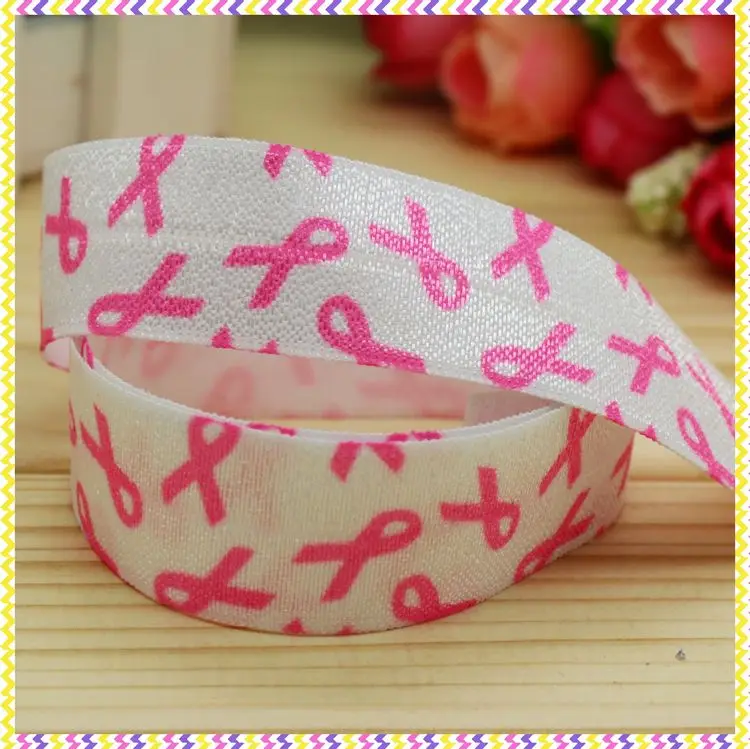 1''  Fold Elastic FOE cancer love heart printed headband headwear hairband diy decoration wholesale OEM 25mm S145