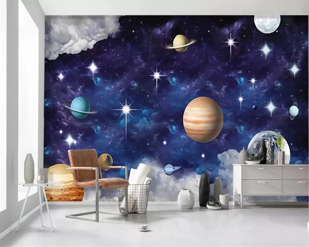 

beibehang Custom wallpaper mural Hand drawn Nordic Cosmic Galaxy Planet Children's Room Bedroom Wall 3d wallpaper papel tapiz