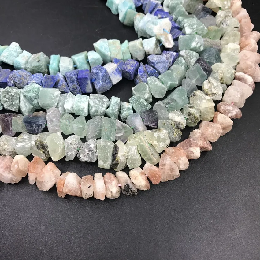 6 Stone Choice,Raw Nugget Chips Beads,42-52pcs/strand Irregular Rough Amazonite Lapis Aventurine Fluorite Quartz Pendant Jewelry