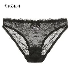 New Pink Lace Panties Women Transparent Underwear Black Sexy Soft Briefs Low-Rise White Floral Embroidery Panties Plus Size XL L