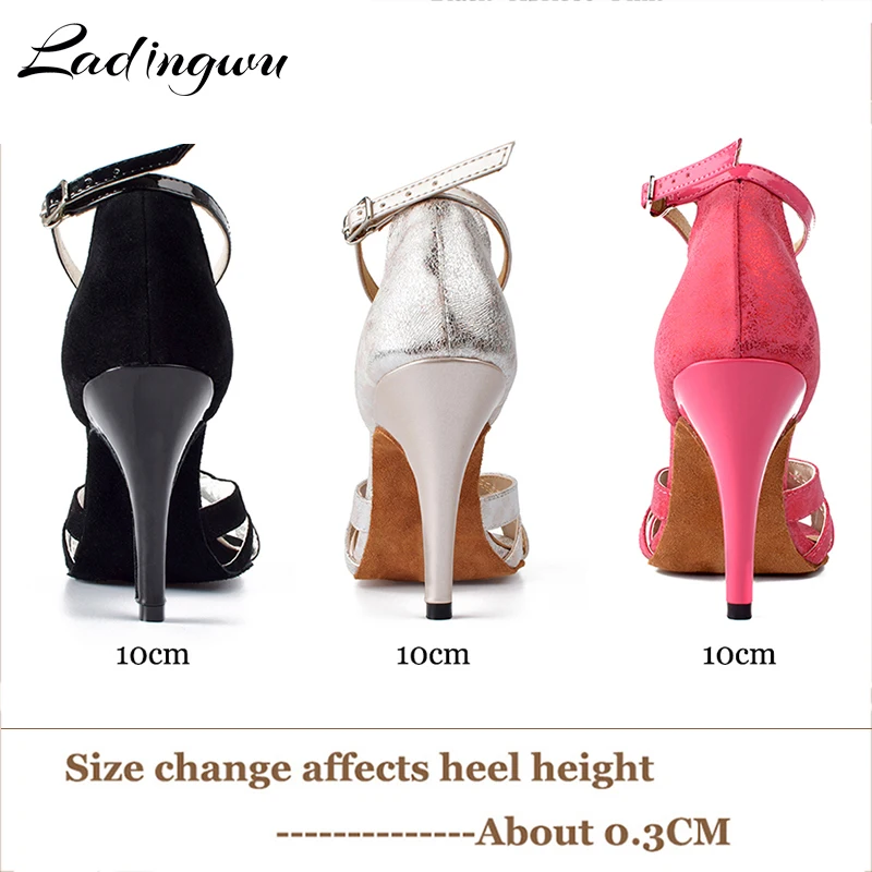 Ladingwu Latin Dance Shoes Women Ballroom dancing shoes for women Flannel and PU Apricot Pink Black Dance Heels Sandals Women