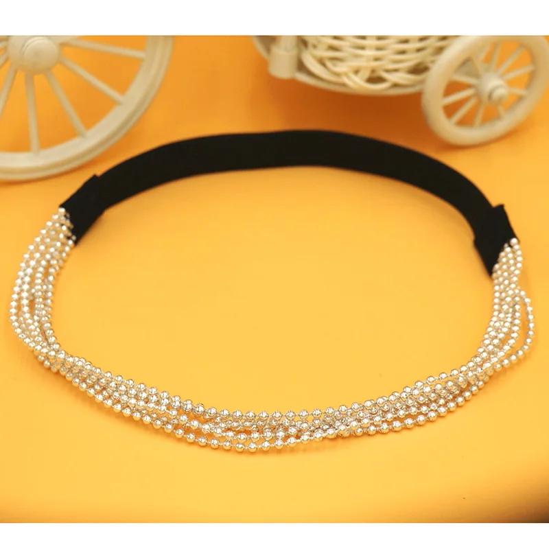 Boho Simulated-Pearl Beaded Multilayer Chain Non-slip Head Dress Headband Headpiece Bridal Wedding Hairstyle Hair Accessories