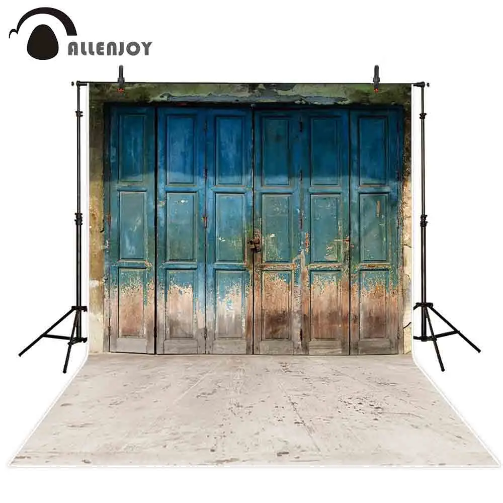 

Allenjoy Photography backdrops old house blue vintage wooden door brick floor background photocall photobooth professional props