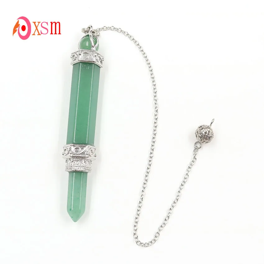 Xsm hexagonal lápis ponto pêndulo para dowsing adivinhação verde natural aventurine pedra pingente reiki cura meditação varinha