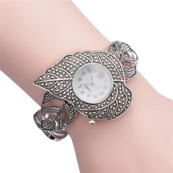 New fashion women leaf parttern japan movt quartz watch、シルバーブレスレットウォッチ