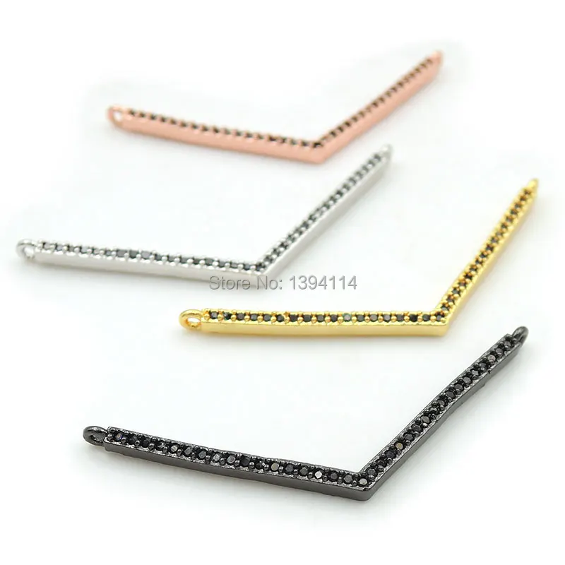 

39*2*2 мм Micro Pave черный CZ V-образный Шарм двойных кругов подходит для женщин в качестве аксессуара для ожерелья
