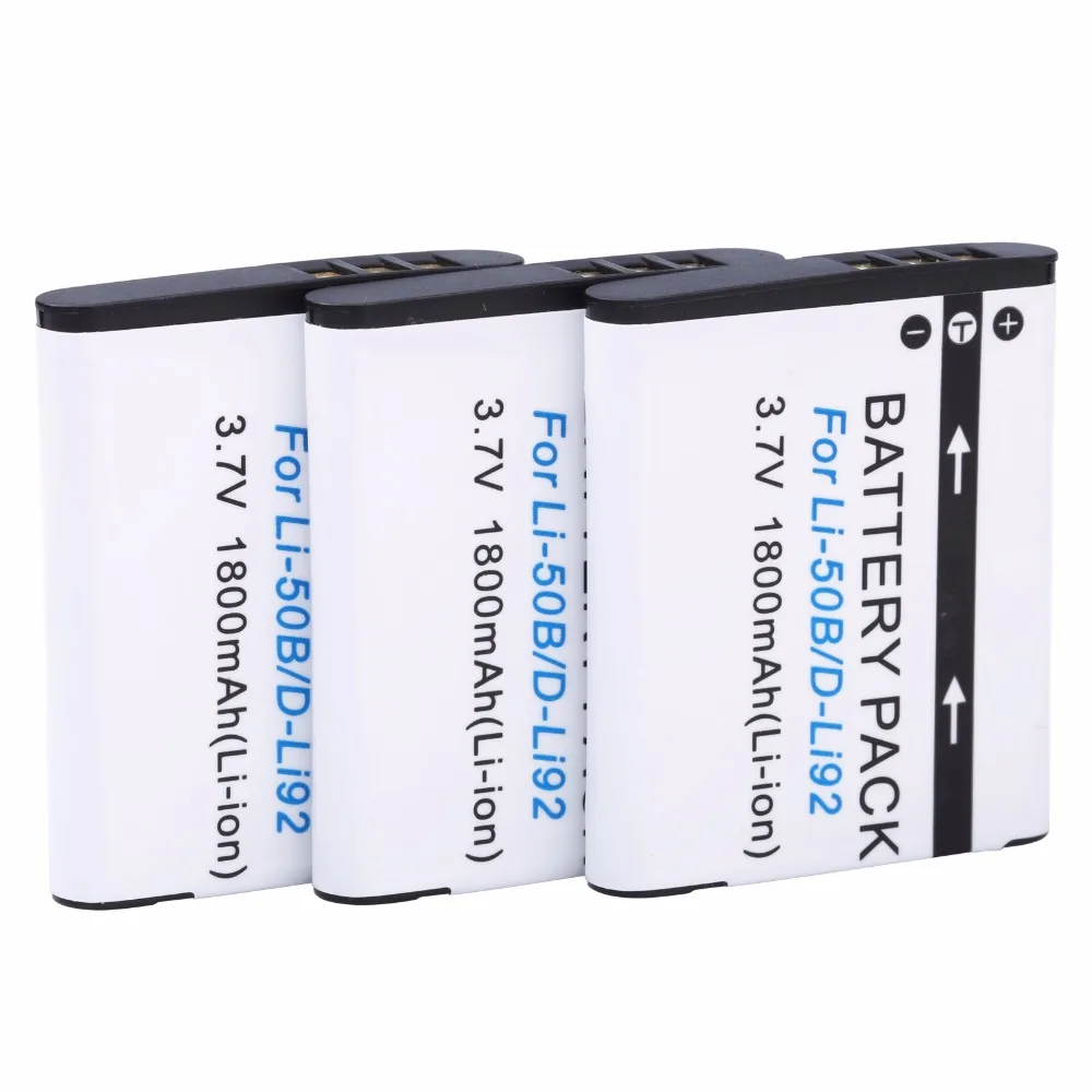 Probty 1800mAh Li-50B Rechargeable Li-ion Battery For Olympus Mju 1020 SP-800UZ Stylus 1010 u 1010 Ricoh CX3 CX4 D-LI92 DLI92