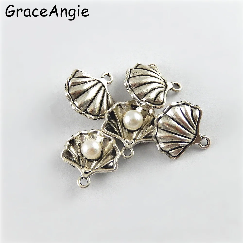 

20pcs Dangle Sea Shell and Starfish Charm Bead for Charms Bracelets Antiqued Pearl in Shell Conch Pendants for Jewerly Making