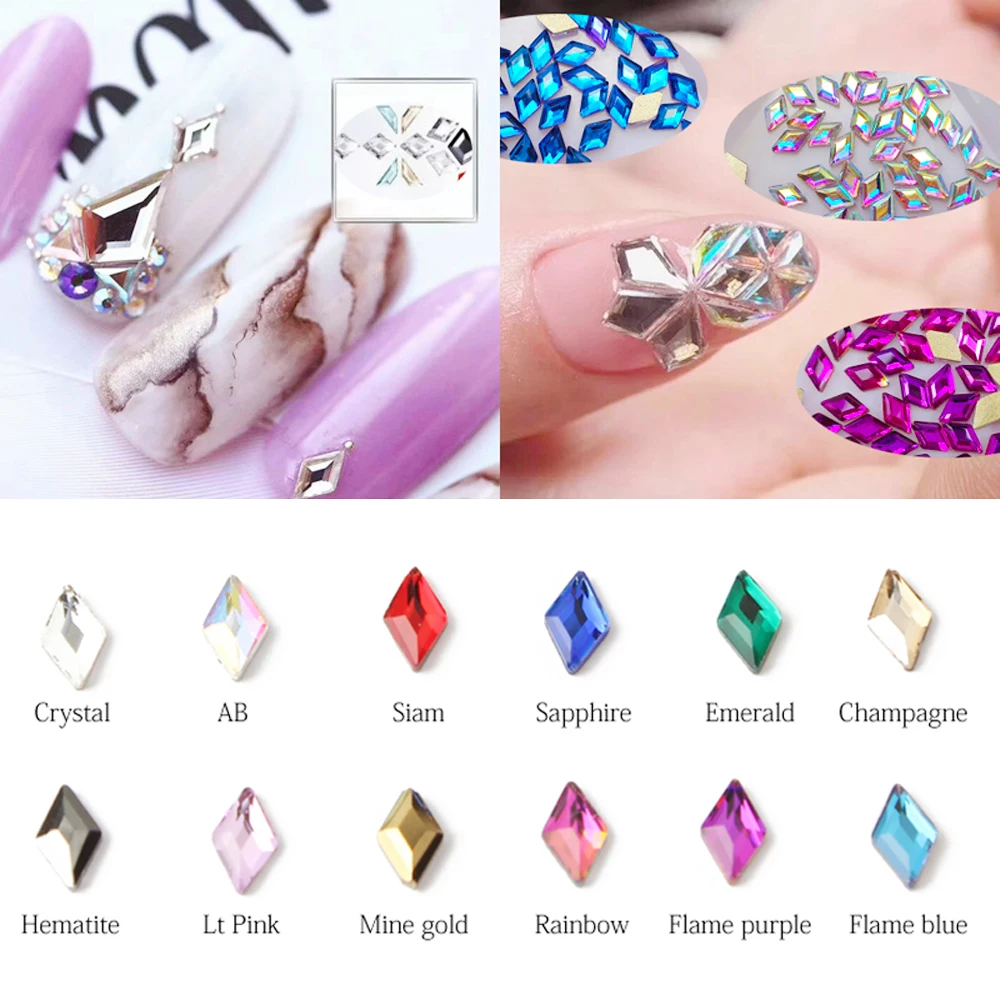 

3X5 Rhombus 25 Colors Nail Rhinestones Crystals Flatback Glass Stones Nail Art Decor Charms Gem Jewelry Accessories