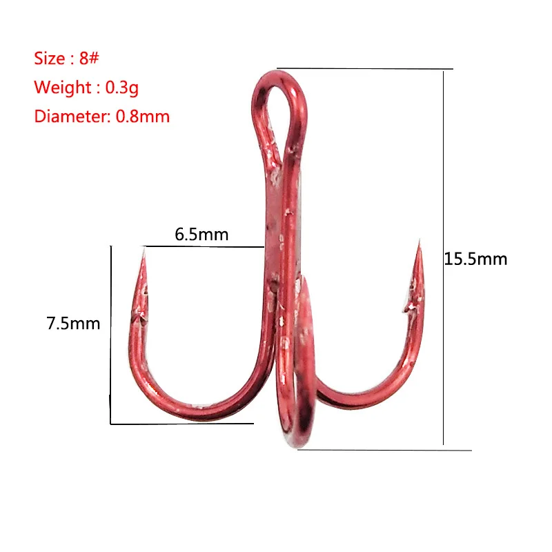 10 pçs/lote super afiado de água salgada vermelho ganchos de pesca de aço de alto carbono 3x ganchos agudos 4 #   6 #   8 #   10 #   Equipamento de ganchos de alta resistência