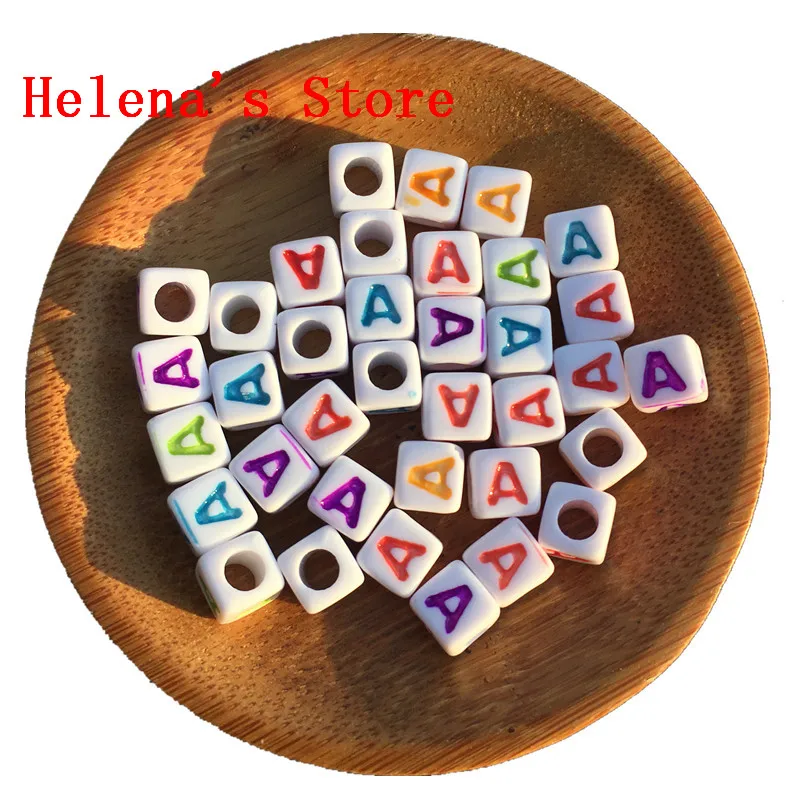 1900PCS Colorful Single Letter A Printing White Cube Acrylic Alphabet Beads 7*7MM Square Plastic Initial Alphabet Jewelry Beads