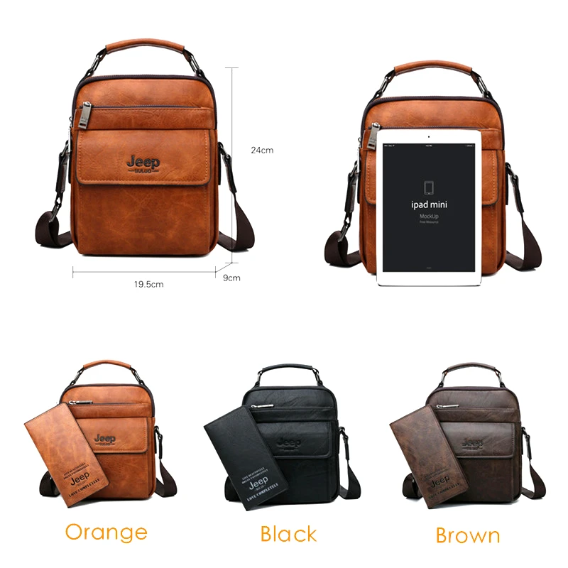 JEEP BULUO Men Messenger Bag High Quality Handbags Man\'s Black Business Split Leather Shoulder Bags For Men Tote 2019 New