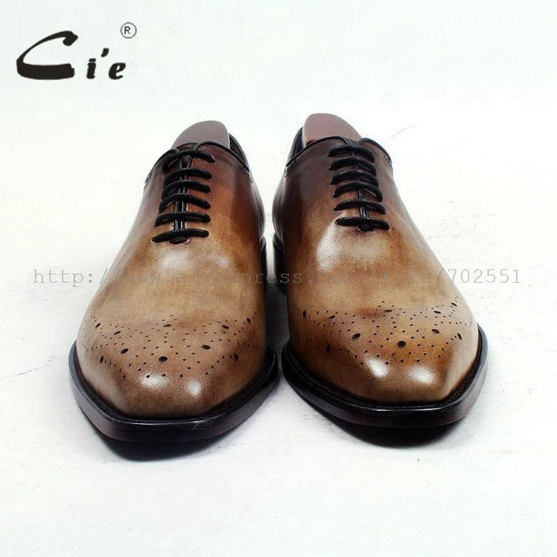 cie Square Toe Bespoke Custom Handmade Genuine Calf Leather Plain Toe Oxfords Color Patina Brown Lace-Up Dress Business OX511