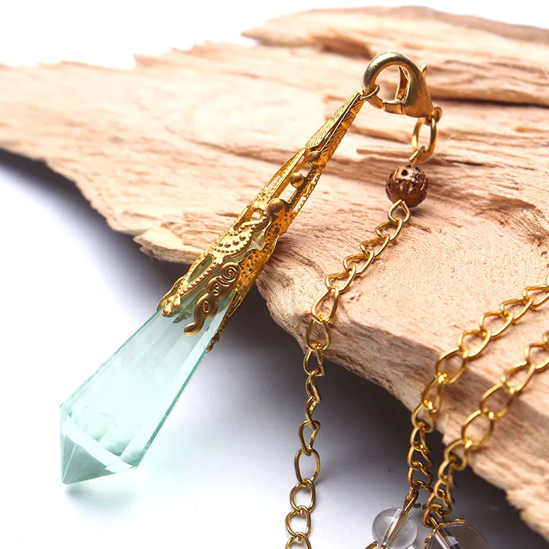 Fashion Natural Green fluorite healing crystals Pendulum quartz crystal pendant necklace Dowsing Reiki Chakra Pendulum jewelry