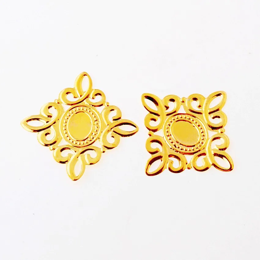 Free shipping 30Pcs Gold Color Filigree Cameo Frame Settings Wraps Connnector Embellishments Decoration DIY 5.3x5.3cm