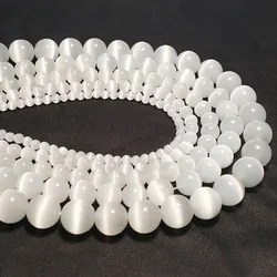 Noter 4/6/8/10/12mm Real Cat Eye Stone Beads For Jewelry Making White Opal DIY Bracelet Earrings Moonstone Kralen Accessories