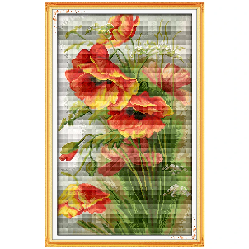 Poppy Flowers Patterns Counted Cross Stitch Set DIY 11CT 14CT 16CT Stamped DMC Cross-stitch Kit Embroidery Needlework Home Decor