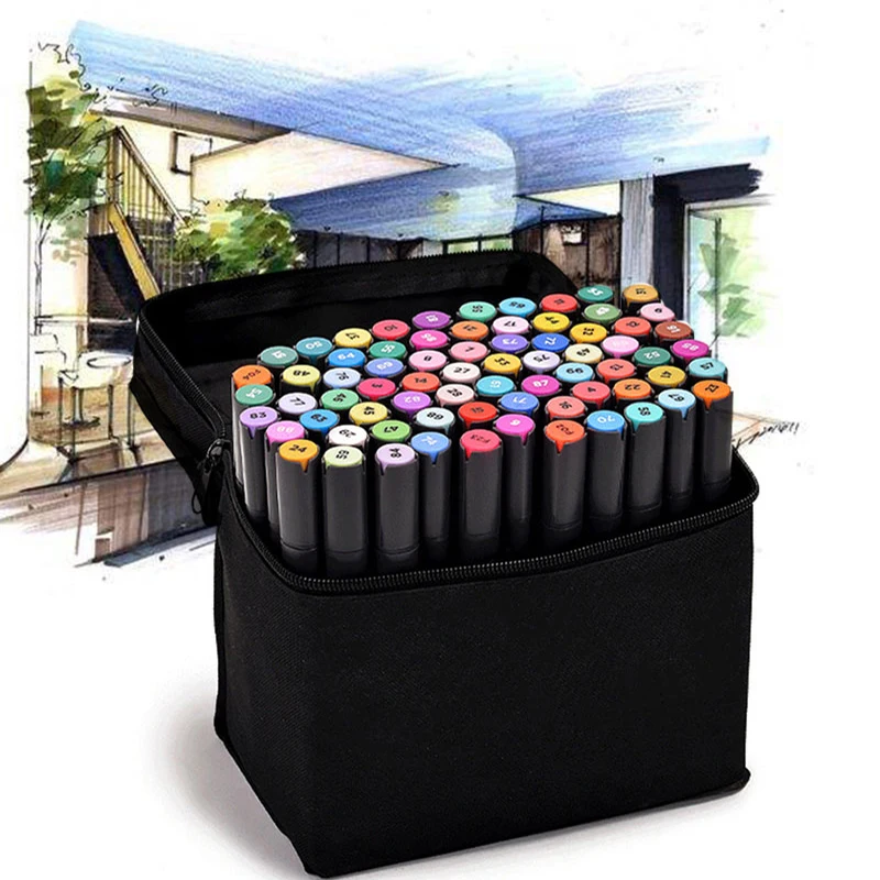 STA 30/40/60/80 Colors Dual Art Marker Set Pen Alcohol Paint Marker Pen Manga Cartoon Graffiti Sketch Drawing Markers Supplies