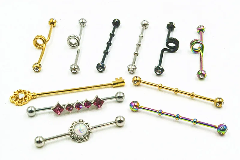 Lot 100pcs Free Shippment Industrial Barbell Ear Long Barbells Ear Piercing 14g Body Piercing