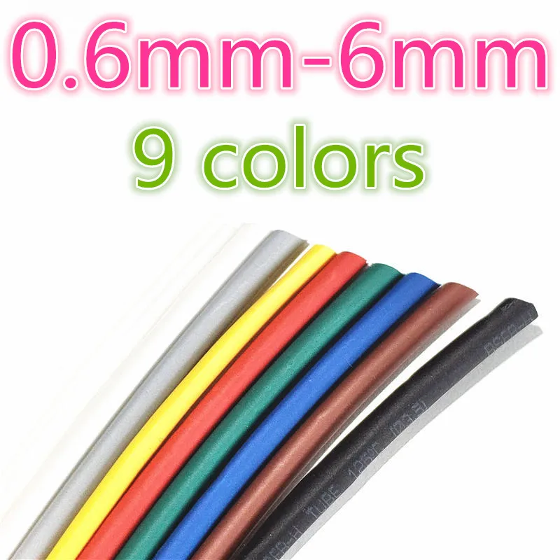 Linha da tubulação do Heatshrink do psiquiatra do calor, tubo do cabo de fio, 1, 2, 3, 3.5, 4, 5mm, 9 cores, 0.6mm, 0.8mm, 1mm, 1.5mm, 2mm, 2,5mm,