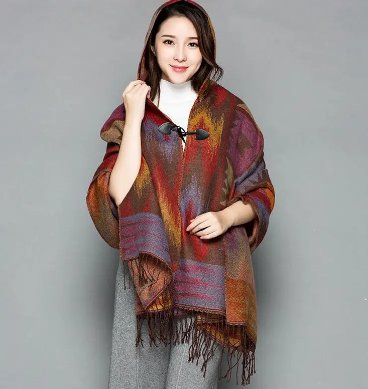 Quốc Gia Nepal Phong Cách Cashmere Khăn Choàng Pashmina Furcal Khăn Choàng nữ Mùa Đông Mũ Trùm Poncho Khăn Quàng Khăn CHOÀNG QUẤN Du Lịch Hình Chăn